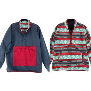 Stoic Reversible Blue Pullover Jacket Fleece Aztec Southwest Sz L